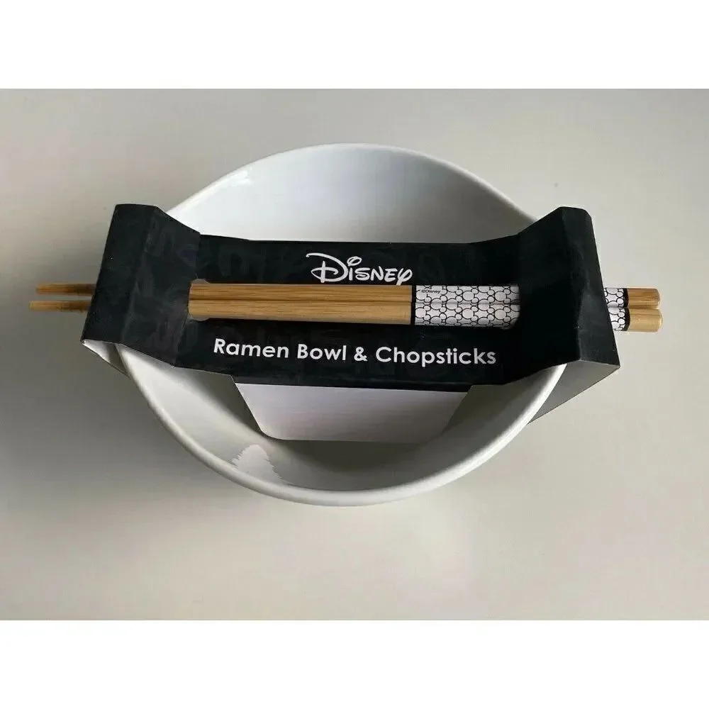 Disney Mickey & Minnie Mouse Faces All Over Ramen‎ Bowl With Chopsticks NEW